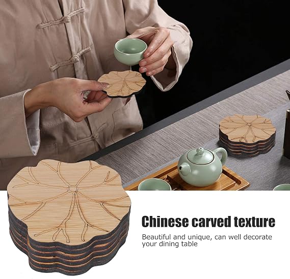 6Pcs Set Bamboo Drink Coaster,Coffee Table Coasters,Coasters for Drinks,Teacup Mat Bamboo Coaster for Tabletop Protection Heat Insulated Cup Pad(Lotus Leaf Coaster)