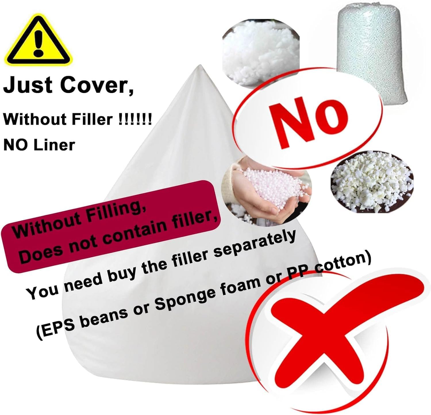 Giant 6ft Faux Fur Bean Bag Chair Cover, Soft & Comfortable Light Grey Round Sofa for Adults, Breathable Fluffy Lazy Chair (no Filler) - Perfect for Living Room