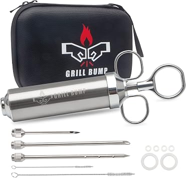 Grill Bump Meat Injector Syringe Kit for Smoker with 3 Flavor Food Injector Syringe Meat Needles, Injection Marinades Brine for Meat, Turkey; 2-oz, Including Paper and E-Book PDF User Manual