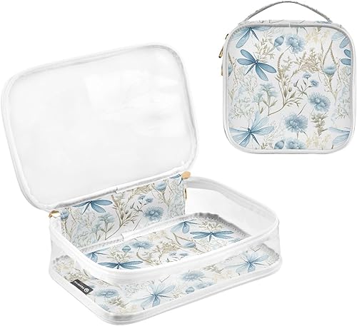 Miniatura 3 de Blue Floral Dragonflies Clear Toiletry Bag for Traveling,2 Pack Makeup Cosmetic Bag with Zipper,Travel Bag for Toiletries,Travel Essentials 21215129