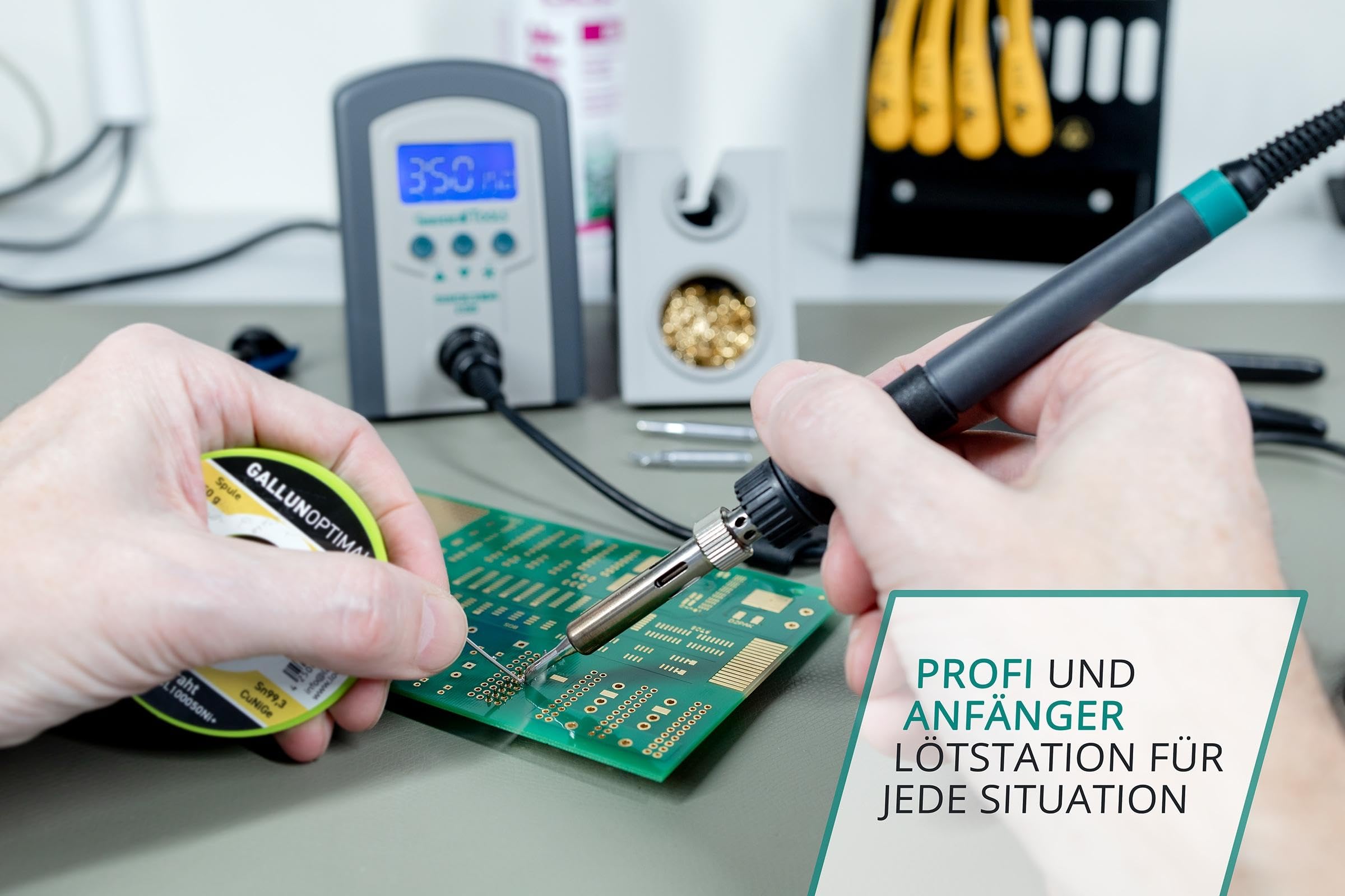 QUICK 3104 - Stazione di saldatura ESD regolabile digitale, 80 Watt, con saldatore con punta di saldatura da 2 mm e accessori, calibrabile da 100° a 450° C, protezione ESD
