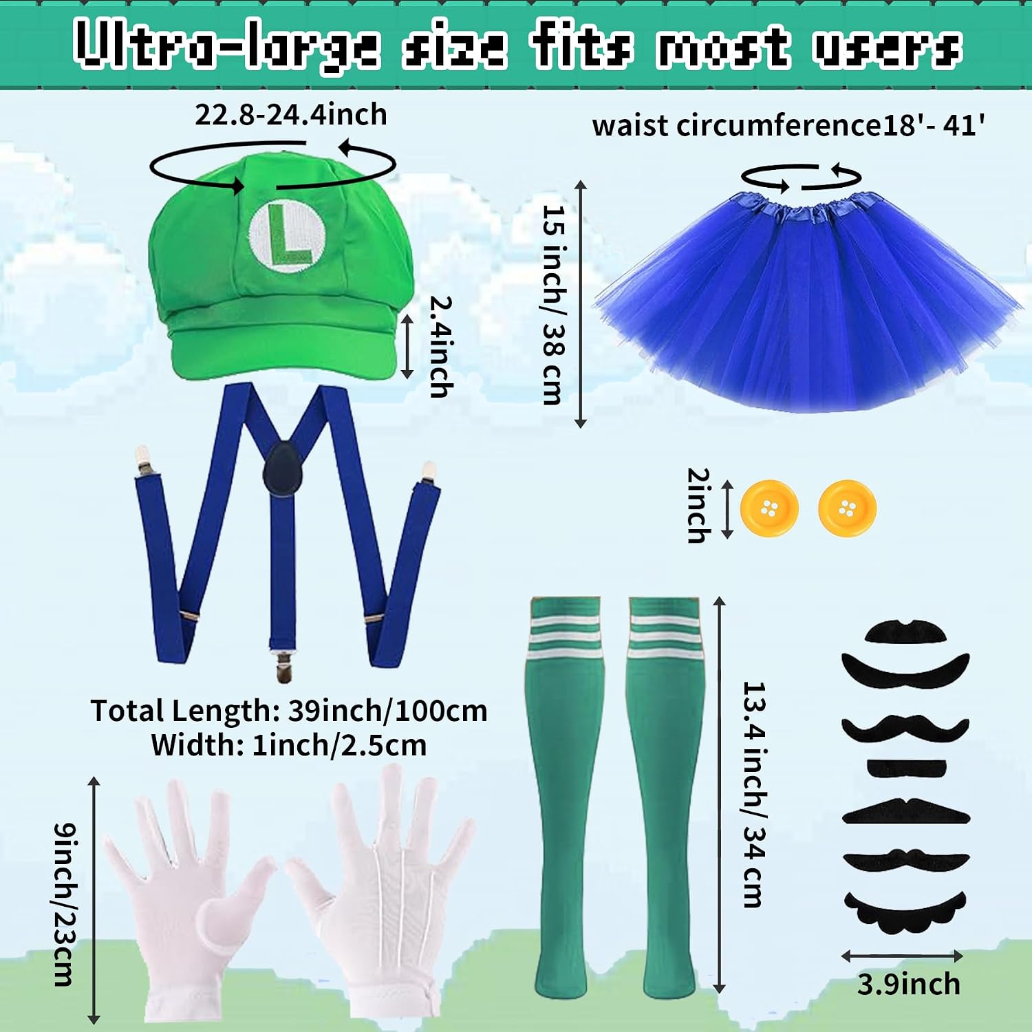NEOELASIEN 7 Pcs Halloween Funny Costumes Accessories for Adults Women Plumber Costume Tutu Cosplay Party Set image 2