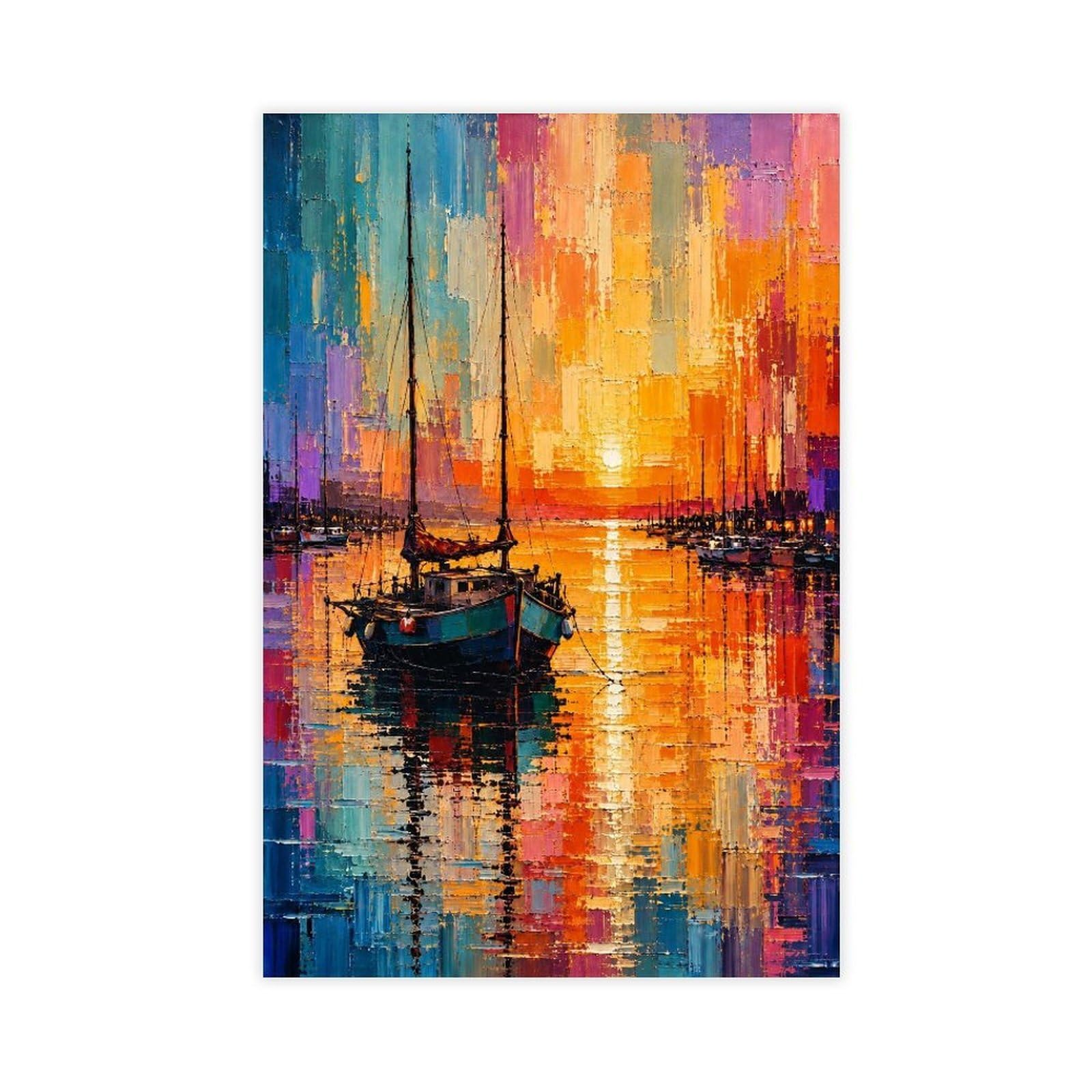 Jfecth Unframe-Style Sunset Harbor Sailboat Poster Canvas Poster For Dorm Room Decor Gift