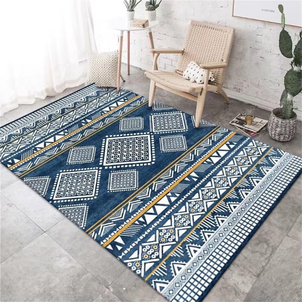Tapis pour enfants chambre au motif géométrique bleu et lavable