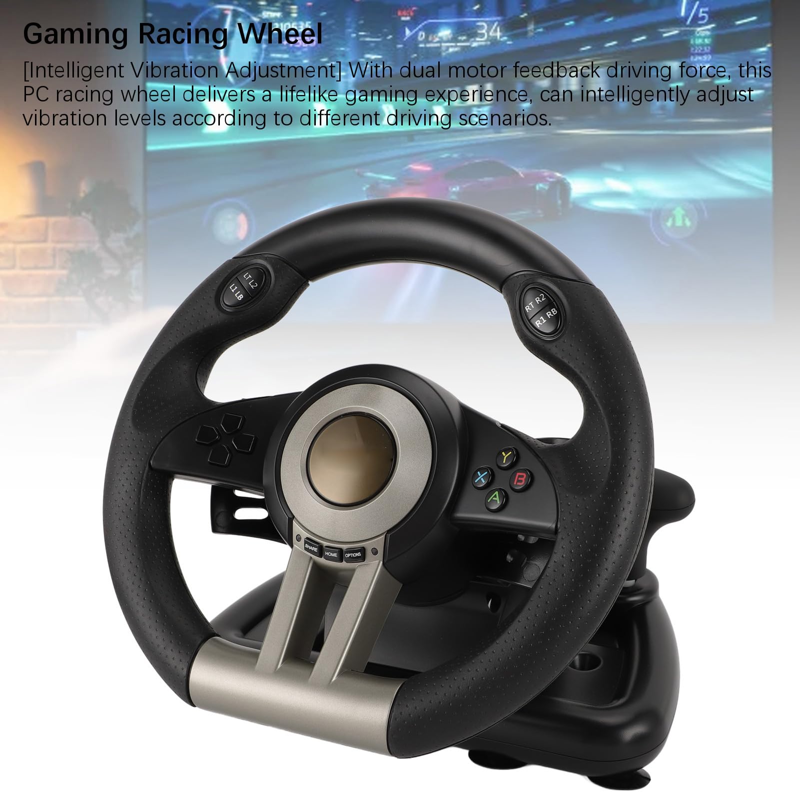 Jectse Volante de Carreras para PC, Volante de Carreras para Juegos de PC con Rotación de 180° con Pedales Antideslizantes, Volante de Carreras de Simulación de Automóvil USB con