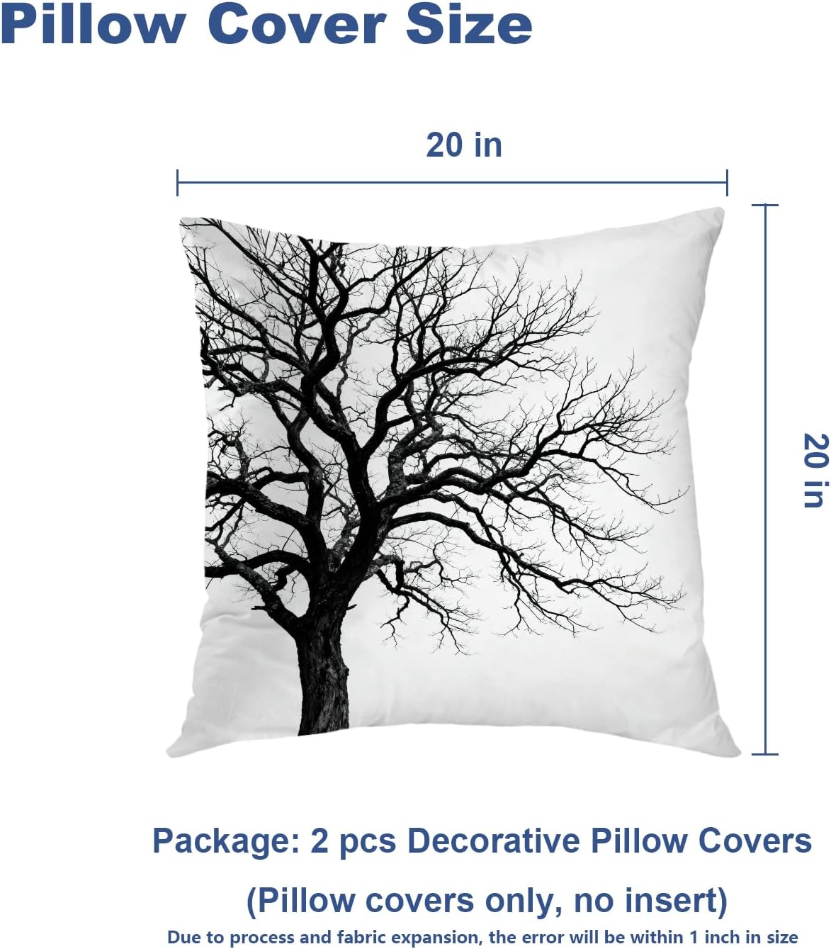 Batmerry White Art Winter Tree Throw Pillow Covers,Black Nature Decorative Pillow Covers Digital Printing Blended Fabric for Couch Sofa Bed Invisible Zipper 20X20 in