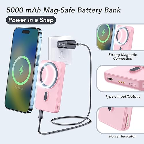 Miniatura 2 de HUOTO Cargador portátil inalámbrico, soporte plegable de cargador rápido para iPhoneApple WatchAirpods, banco de energía magnético de 5000 mAh con