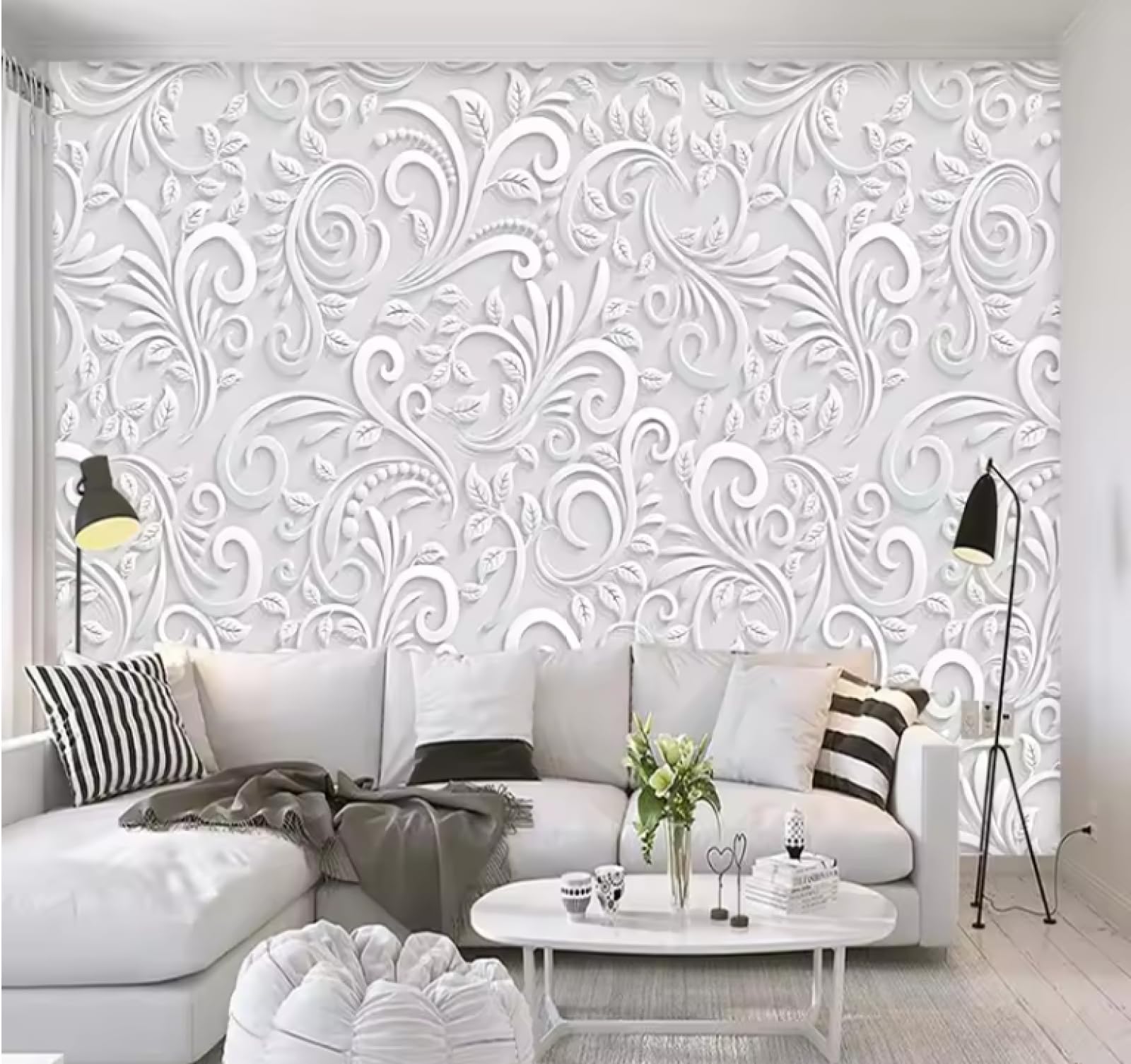 Białe rzeźbione kwiaty tapety ścienne do salonu tło ścienne romantyczna dekoracja domu 3D 430 x 300 cm
