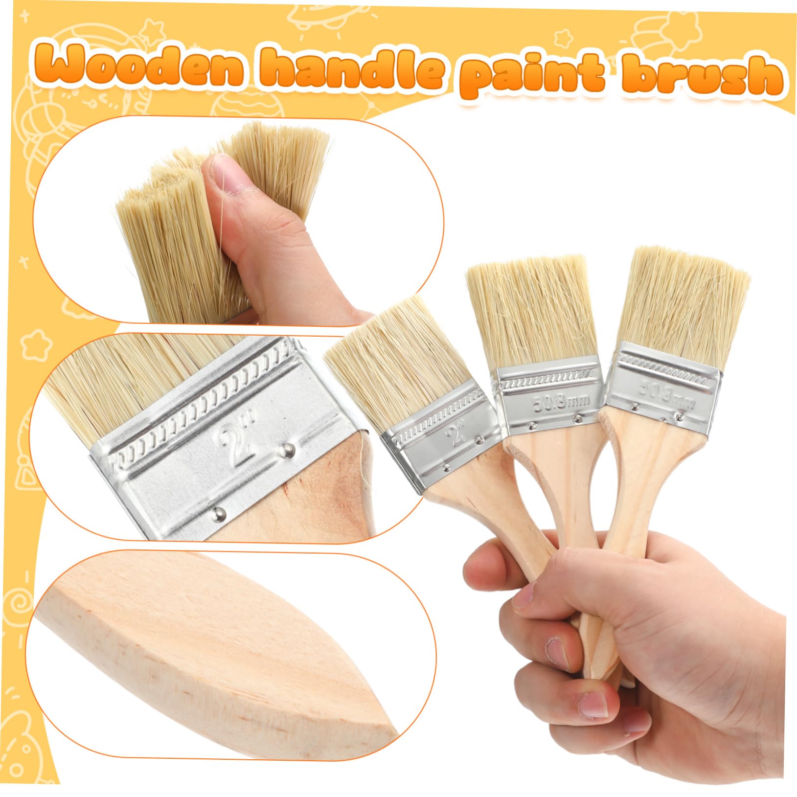 NUOBESTY 30pièces Lot de Pinceaux à Manche avec Pinceau à Vernis pour Peindre Les Murs Clôtures Pinceau Plat pour Finition Intérieure Et Extérieure