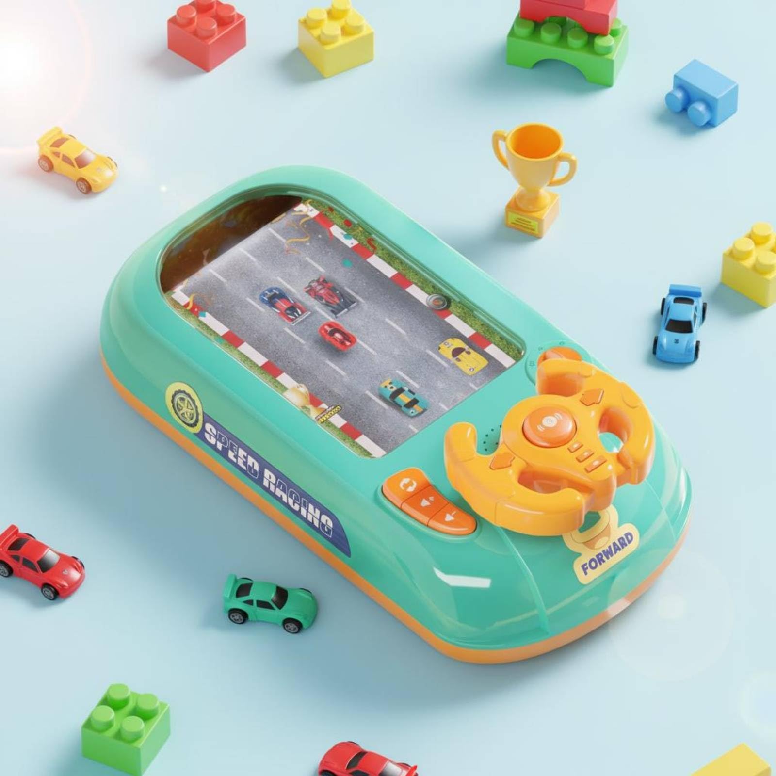 harayaa Gioco di Guida per Bambini Simulatore Corsa da Tavolo Volante con Controlli unità Arcade con Display Evitamento Ostacoli Livelli Multipli 200, Verde