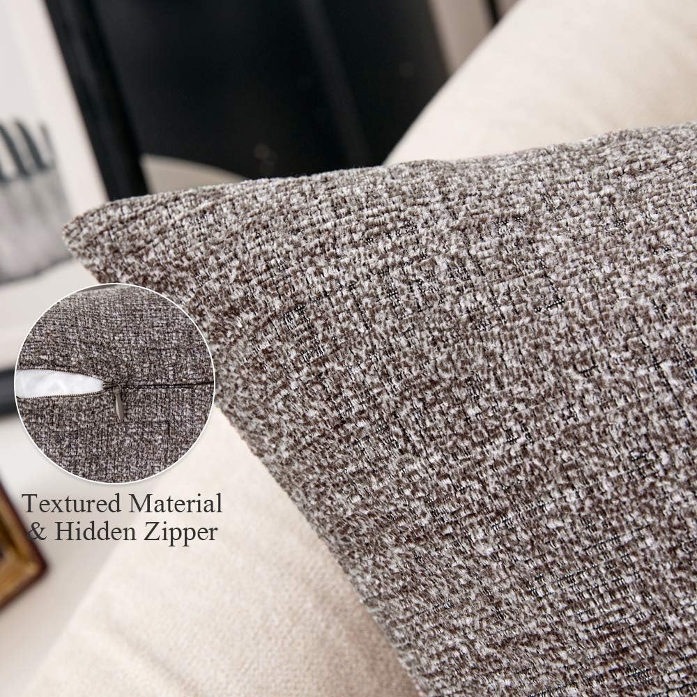 MIULEE Set of 2 Decorative Accent Throw Pillow Covers Chenille Soft Cushion Covers Cases Modern Rectangle Pillowcases for Couch Sofa Bed 12x20 Inch Chocolate