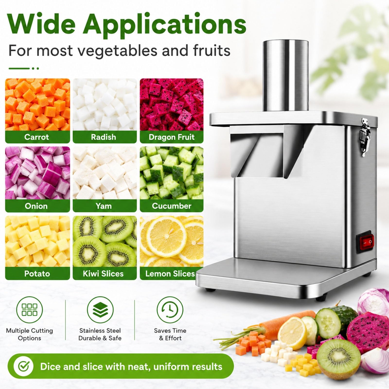 Tagliaverdure Elettrico Da 260 W, Trita Cipolle Professionale Da Banco, Affettatrice E Grattugia per Frutta Con 5 Lame Intercambiabili per Patate, Cetrioli