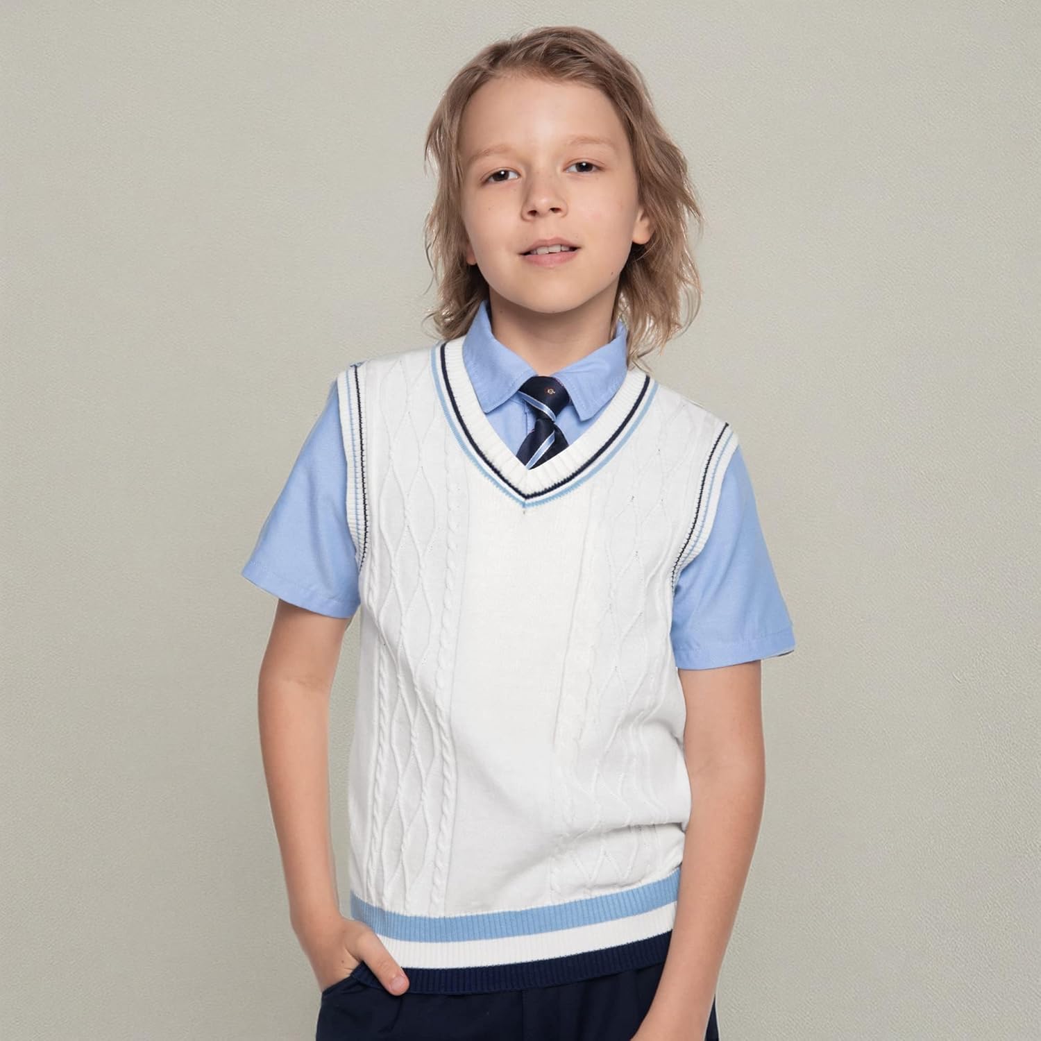 Kid Nation Boys Sweater Vest 100% Cotton School Uniform Vest for Girls Boy Toddler Kids Knit Vest - Image 8