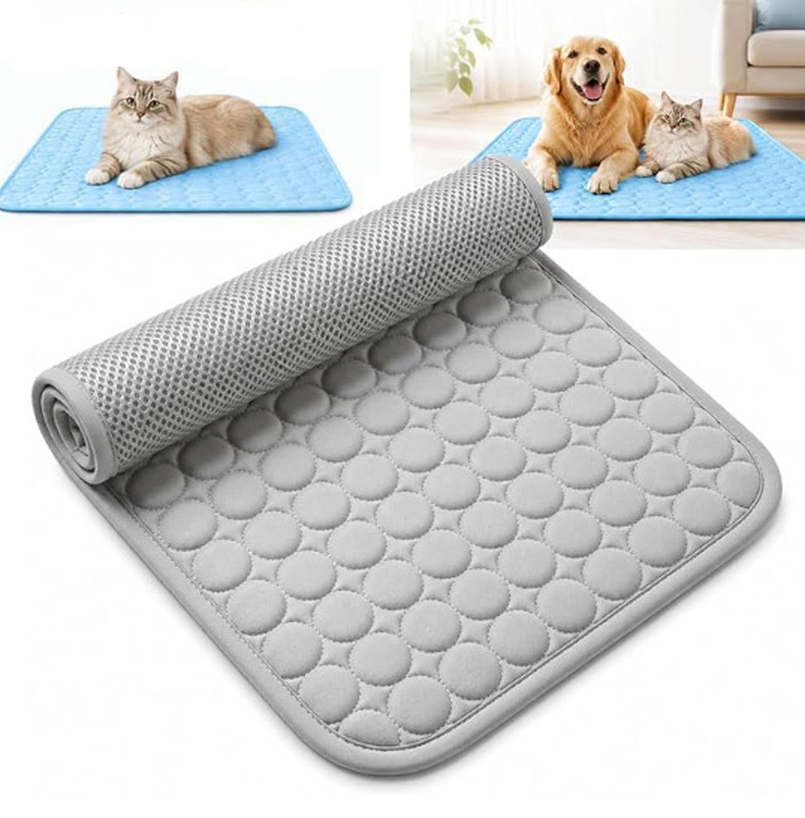 Self-Cooling Mat for Dogs & Cats, Thin Cooling Blanket Dog Summer Dog Mat Bed Cooling Blanket Non-Slip Cooling Pad Portable Washable Pet Cooling Mat for Home, Outdoors, Car, Travel (Grey, 70 * 55cm)