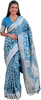 Pandadi Saree Women's Banarasi Silk Saree with Zari Work and Matching Blouse Piece Price In India