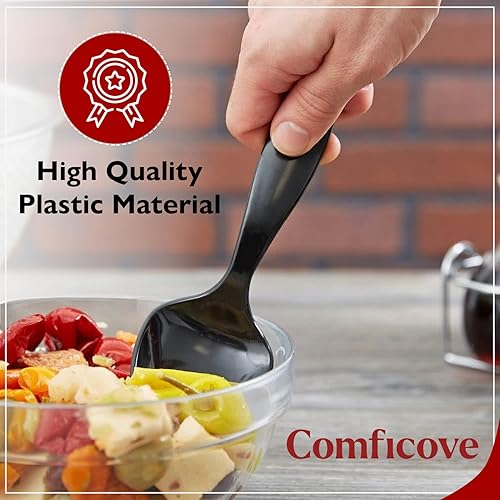 Miniatura 6 de Utensilios de plástico desechables de alta resistencia, tres cucharas, tenedores y pinzas, para platos de bufé, calentadores de alimentos para