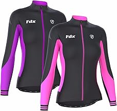 FDX Women’s Thermal Cycling Jersey Long Sleeve Winter Bike Jacket Windproof Water Resistant Roubaix Fleece Cycling Top with 3 Pockets, Reflective High Visibility Riding Jersey for Cold Weather