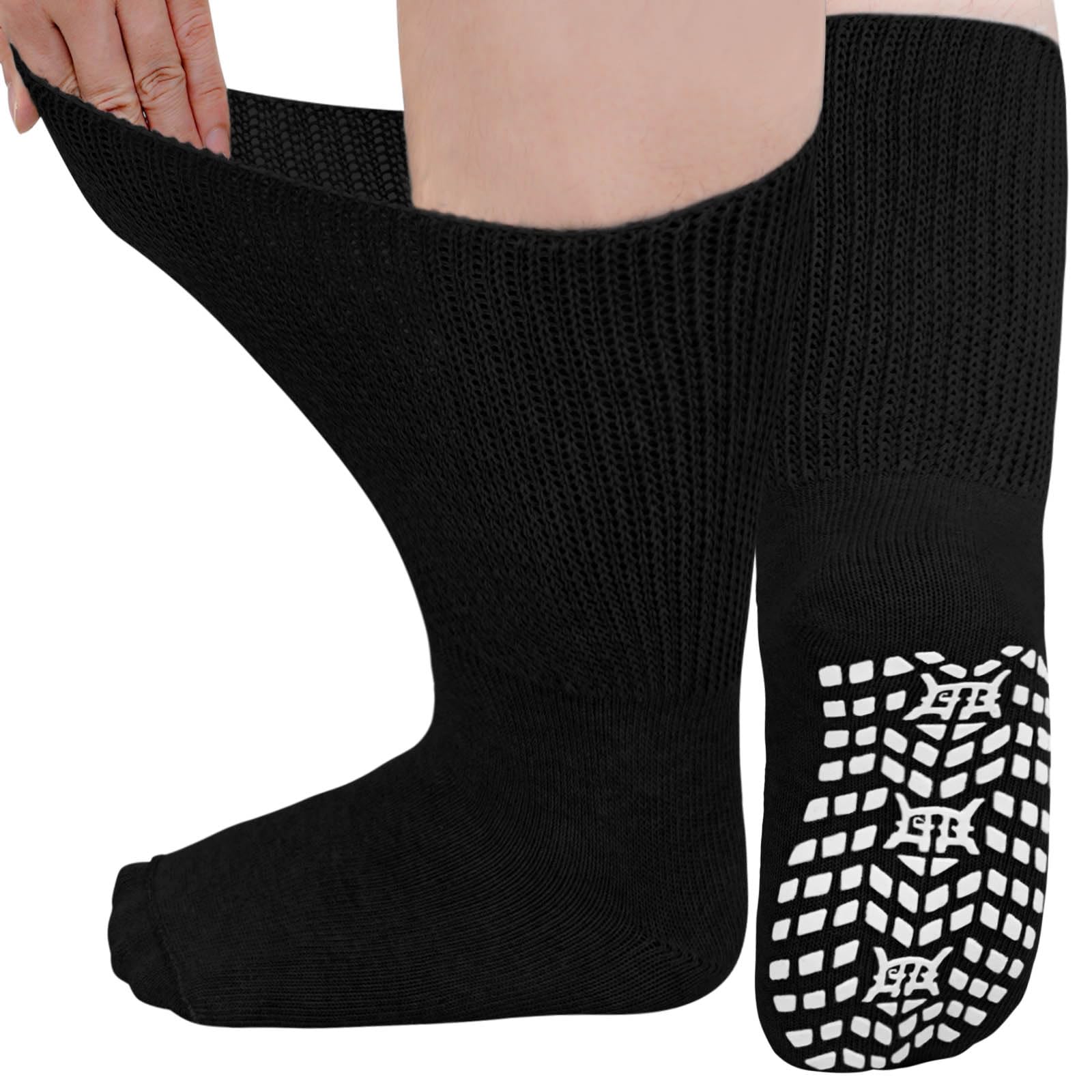 LOFIR Diabetiker Socken Herren Damen: Diabetikersocken Ohne Gummibund Baumwolle Herren ABS Socken Extra Breiter Gürtel Ohne Naht Antirutsch StopperSocken für Geschwollene Füße 3 Paare 39-50