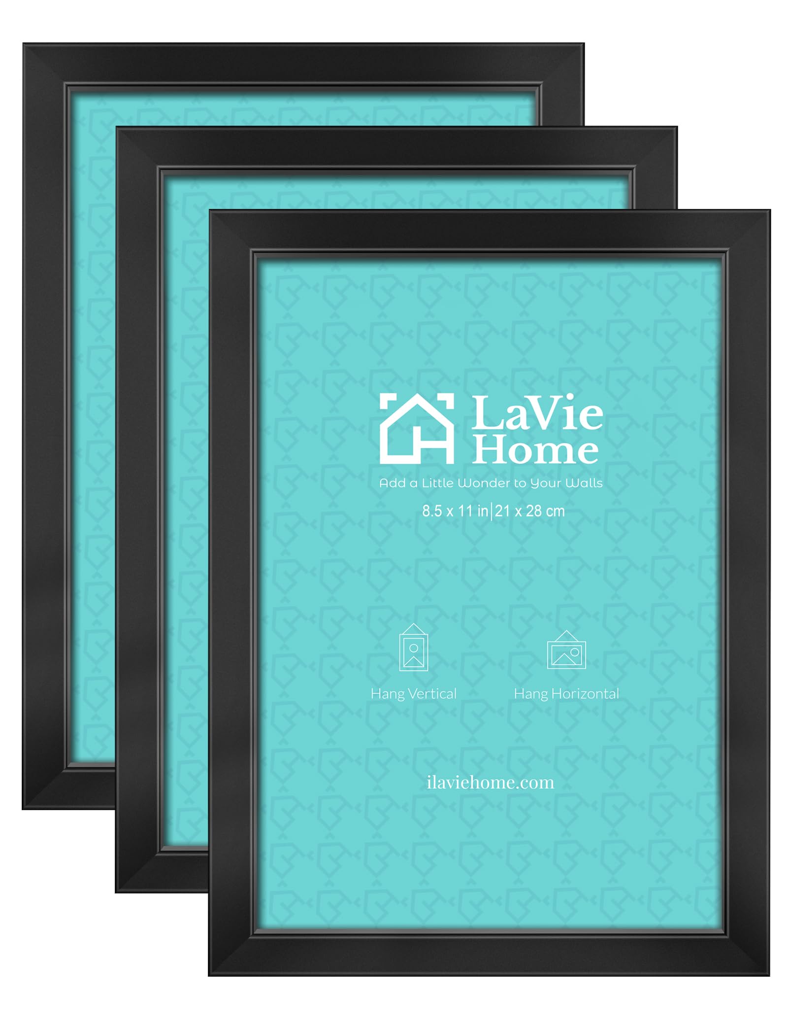 LaVie Home 8.5x11 Picture Frames (3 Packs, Black) Display Pictures 6x8 with Mat or 8.5x11 Without Mat, Wall Mount & Table Top Display, Simple Designed Photo Frame Classic Collection