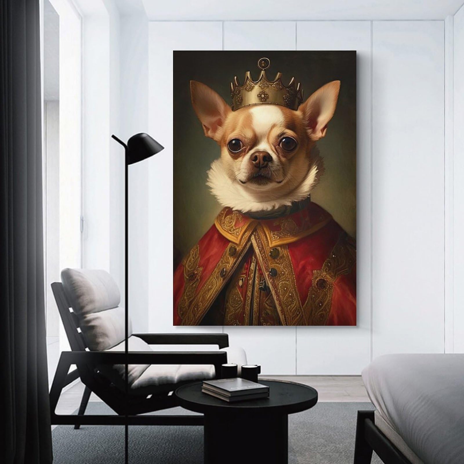 Junmoney Unframe-Style-34 Chihuahua The King Wall Art Print, 24X36inch(60X90cm), For Corridors, Hallways Or Apartment Entries, Wall Decor To Refresh Empty Corners