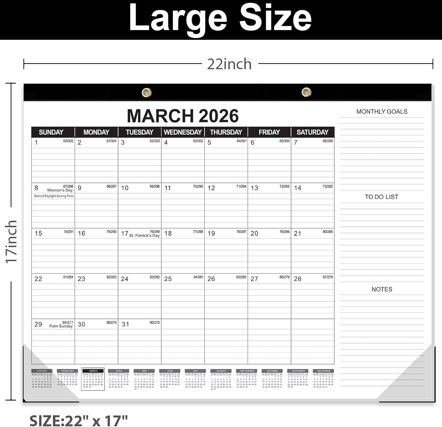 GuassLee Large Desk Calendar 2026,22" x 17" Desktop Wall Calendar 18 Months Planner Runs from Jan. 2026 to Jun. 2027 with Julian Date To-do & Notes Monthly Goals for School Home Office Jan 1 pack 22"x17"