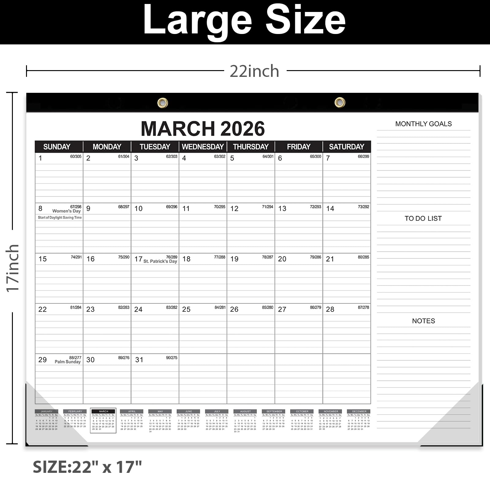 GuassLee Großer Tischkalender 2026, 3 Packungen, 55,9 x 43,2 cm, Desktop-Wandkalender, 18 Monate, Wandplaner von Januar 2026 bis Juni 2027, mit Julianischem Datum, To-do und Notizen, monatliche Ziele