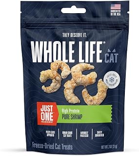 Whole Life Just One Shrimp Freeze Dried Cat Treats - Human-Grade High Protein Single Ingredient Snacks, USA Made Food Toppers 0.7oz