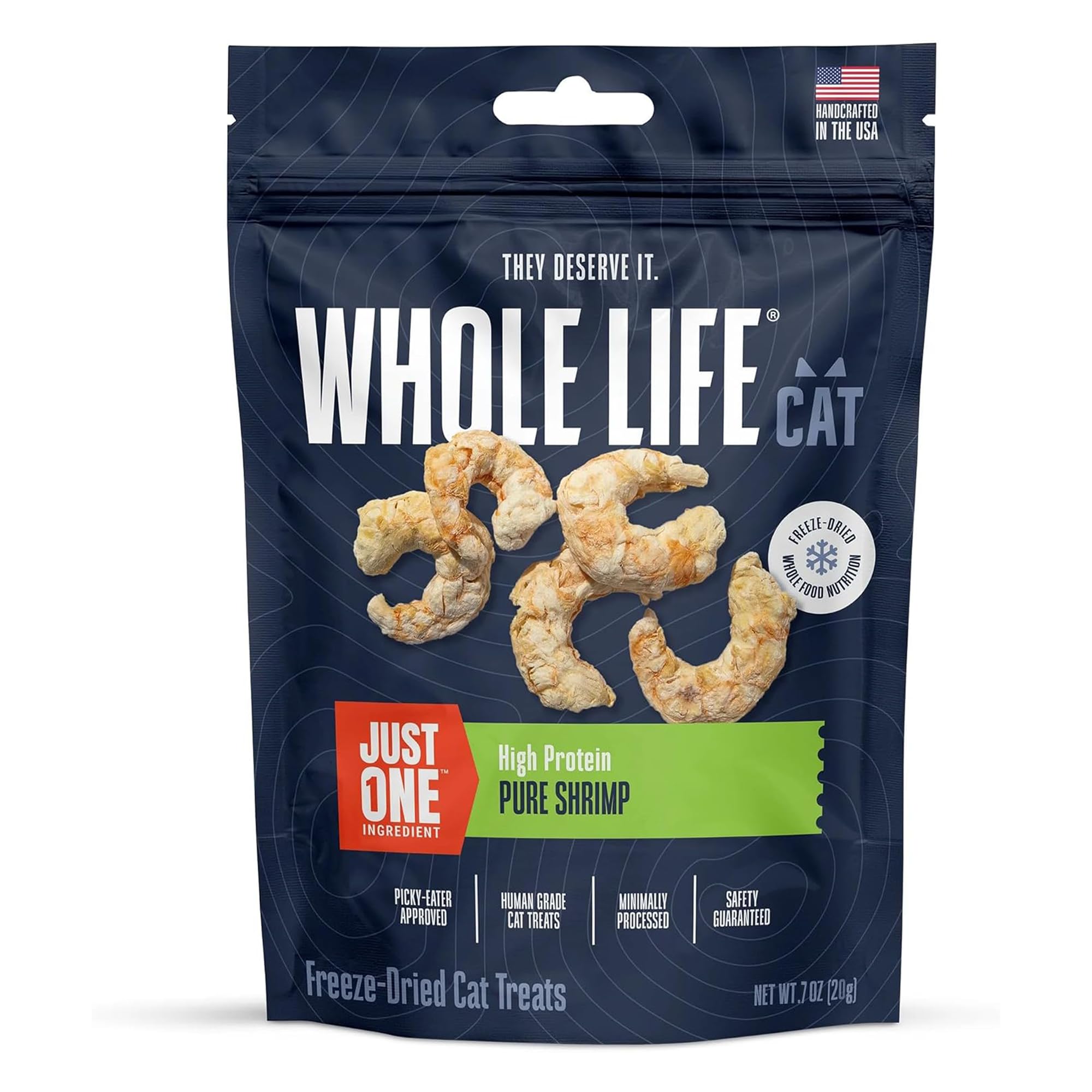 Whole Life Cat Just One Shrimp Freeze Dried Cat Treats - Human Grade High Protein Food, Healthy Training Snacks, Freeze Dried Shrimp Food Toppers, USA