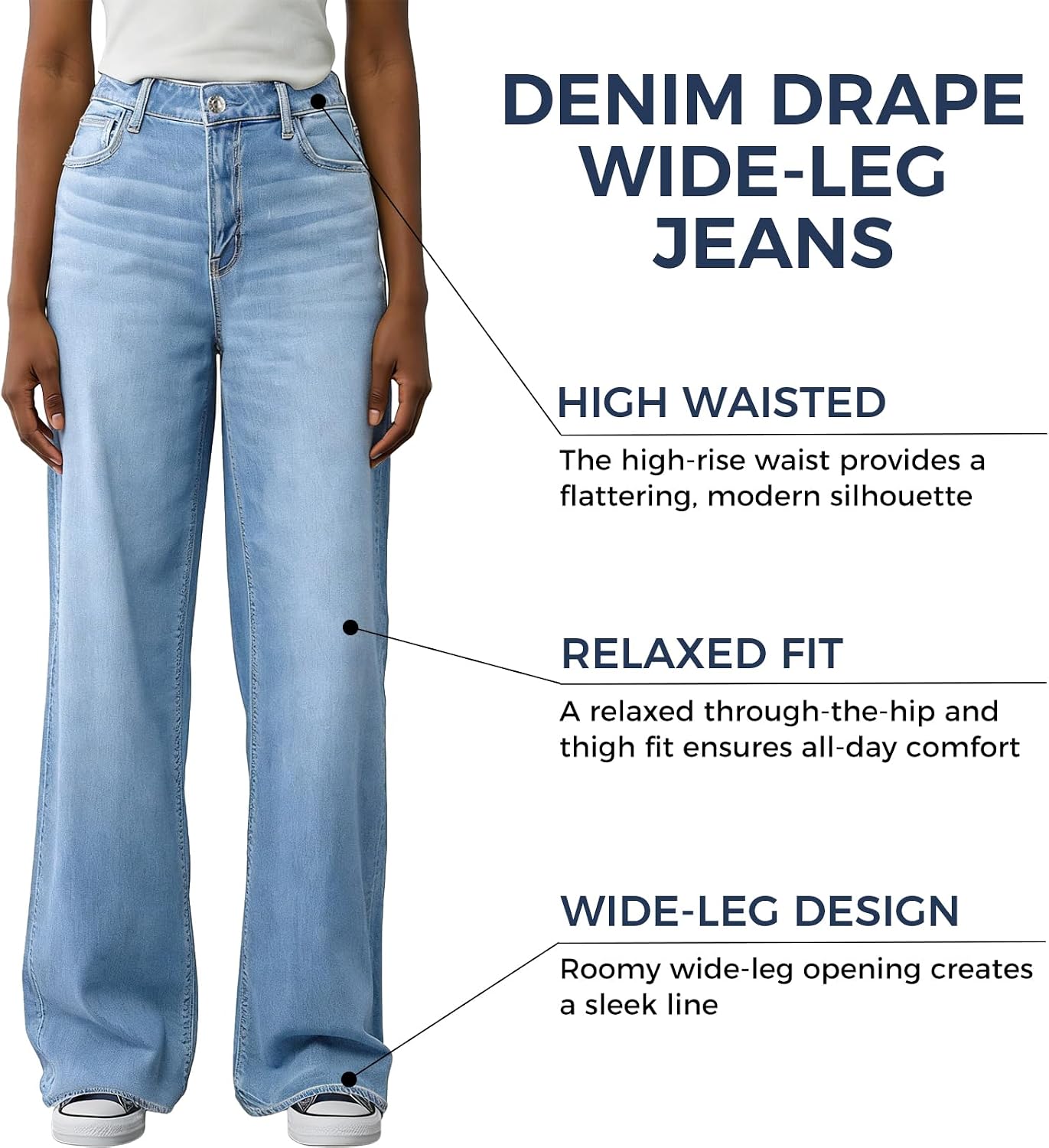 Women's Wide Leg Jeans High Waisted Baggy Straight Leg Loose Stretchy Casual Denim Pants