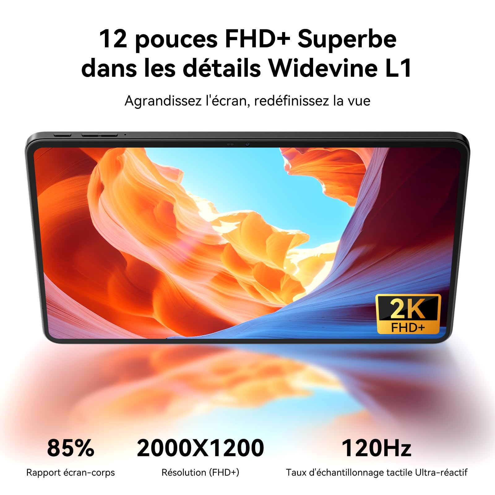 Blackview Mega2 Tablette 12 Pouces Android 15 Tablets, 24 Go de RAM + 128 Go de ROM, 120Hz 2K FHD Tablette de Jeu avec Clavier, Souris, Stylet, Casque, 4G LTE+5G, WiFi, 9000 mAh, WideVine L1, Gray