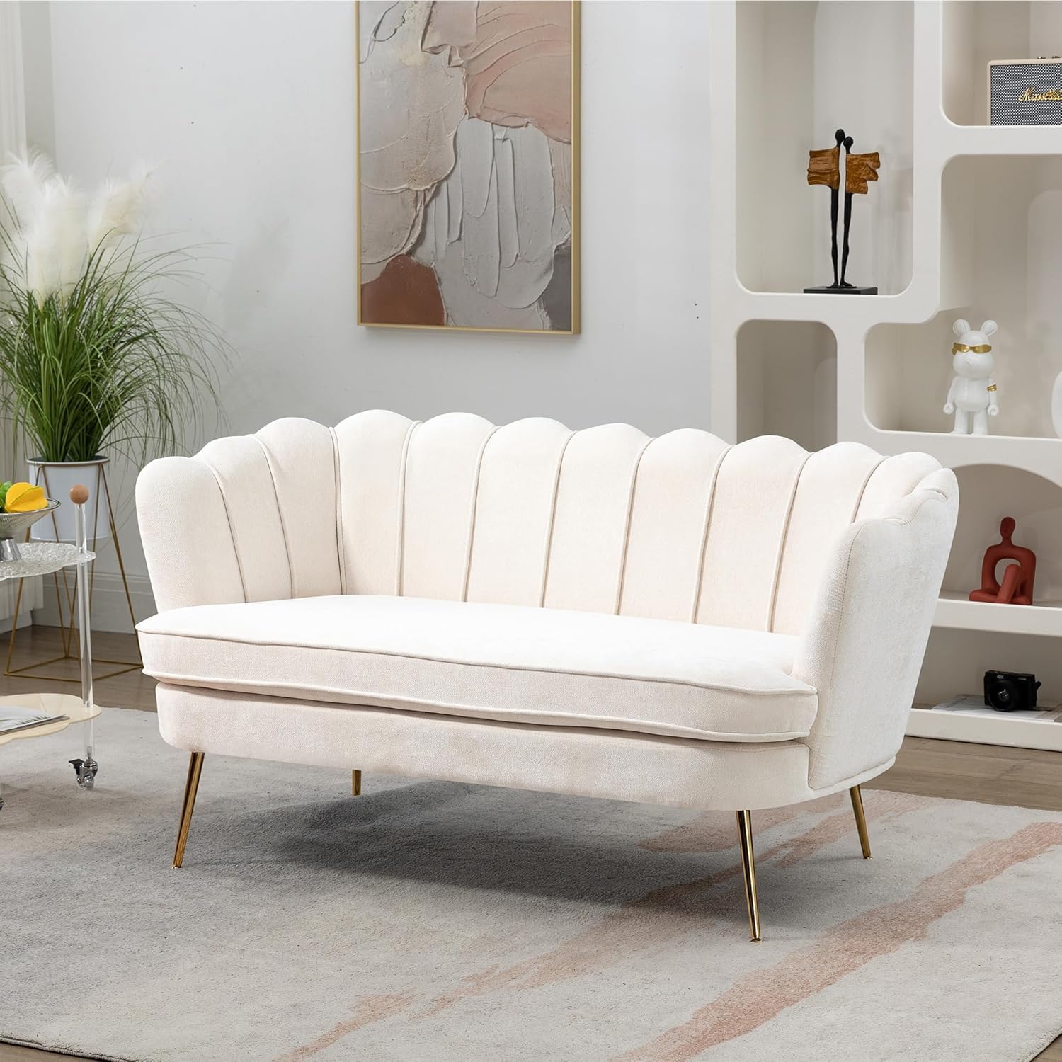 59-Inch Chenille Loveseat with Gold Legs
