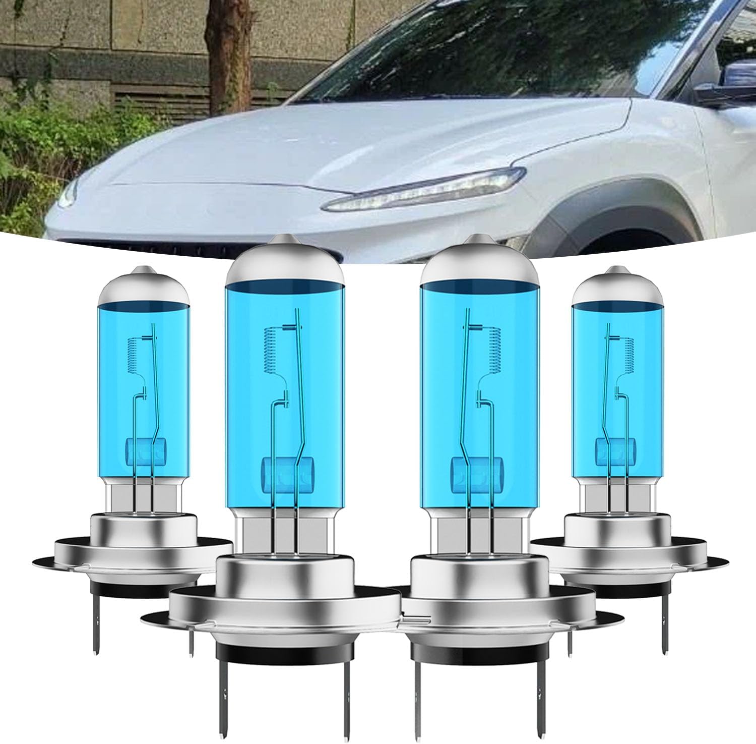 Halogen Headlights Fit for Hyundai Kona 2018-2021 Headlight Bulbs,H7 High Beams+ H7 Low Beams Bright Front Lights,Plug And Play,Pack of 4