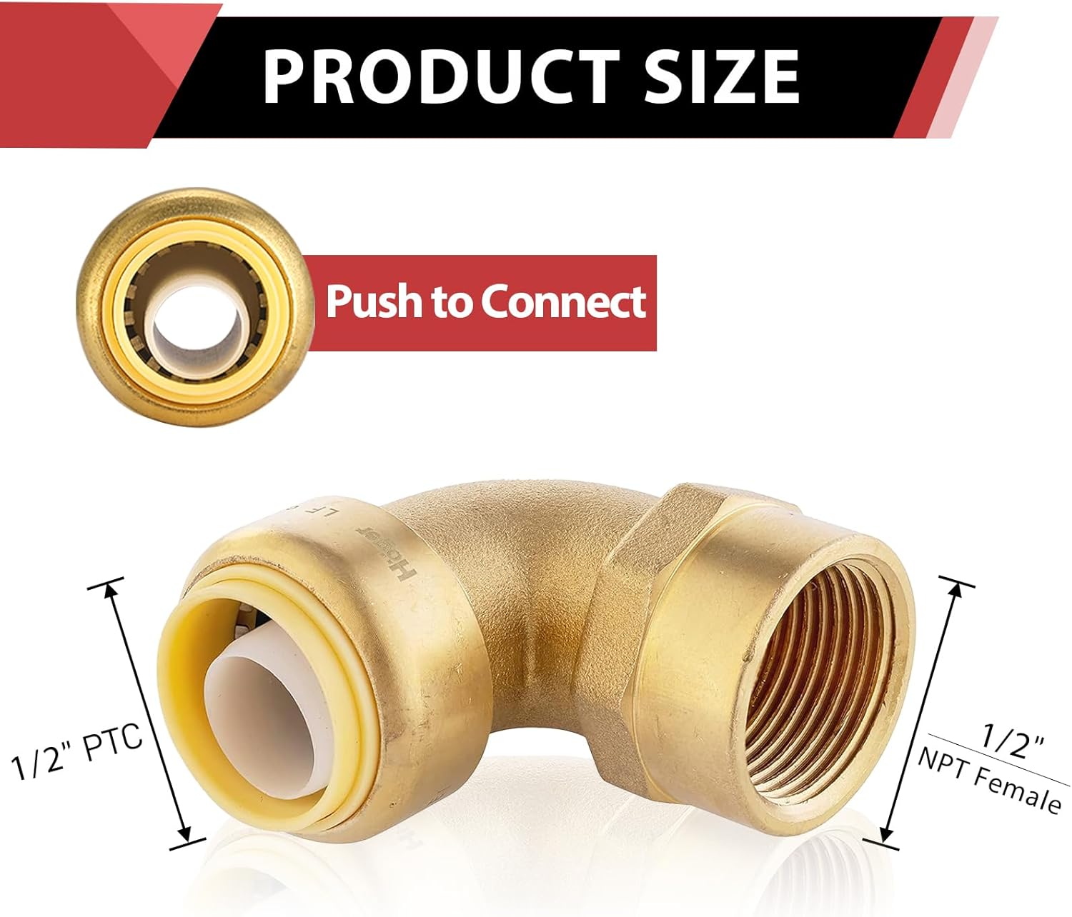 (Pack of 5) EFIELD Push-fit 1/2" Elbow x 1/2" Female Pipe Fittings (FIP) Push to Connect Pex, CPVC, with a Disconnect Clip,(PF123-5PCS)