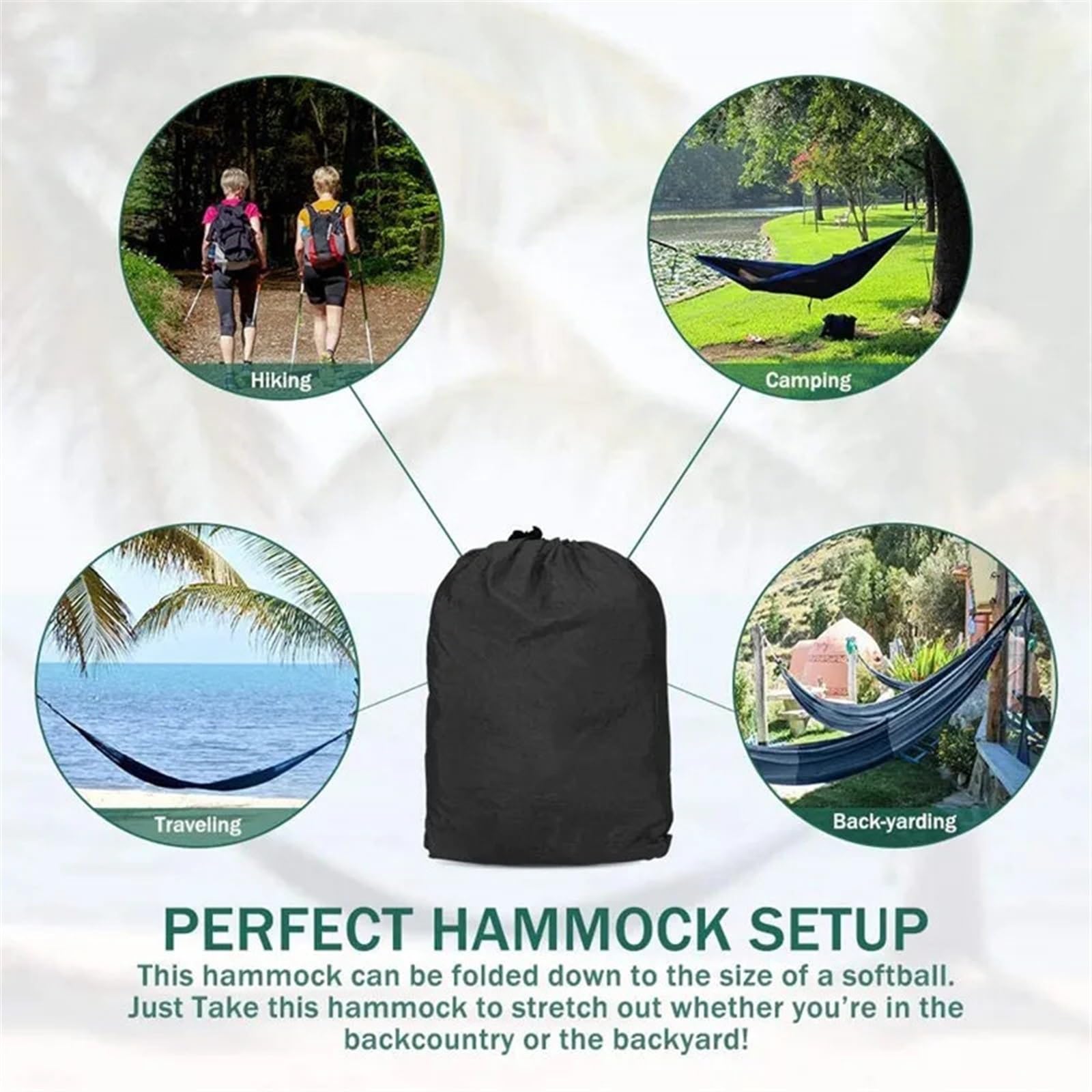 Amaca portatile 270 x 140 cm – Tessuto paracadute in nylon, misura singola e doppia, leggera, attrezzatura da campeggio ed escursionismo, perfetta per rilassarsi in giardino (blu)