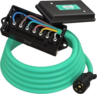 LATCH.IT Trailer Wiring Harness Kit | 8 Foot 7 Way Trailer Cord with Junction Box Bundle | Trailer Junction Box | Color-Coded Trailer Wire kit for Convenience | Durable 10-14 AWG Copper Wires!