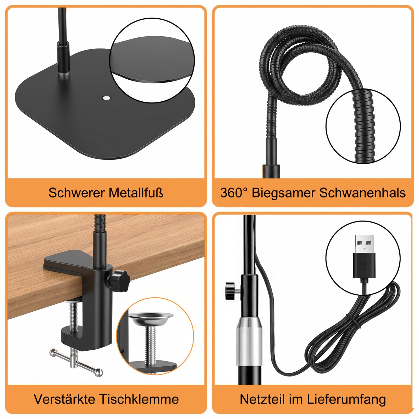 10X Lupenleuchte mit Licht und Standfuß - LED Schwanenhals Standlupe Klemme | 3 in 1 Lupenlampe 5 Farbmodi Stufenlos Dimmbar,142cm Höhenverstellbare Schreibtischlampe mit Lupe für Senioren Lesen Handwerk