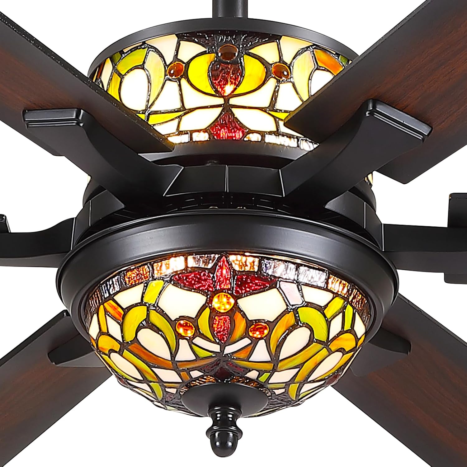 Ceiling Fans with Lights - 52" Black Ceiling Fan Chandelier with 6 Dual-Blades and Glass Shade, 6 Speeds and Reversible, Indoor and Outdoor Antique Fan Light Fixture, Retro Style Red Décor 8267