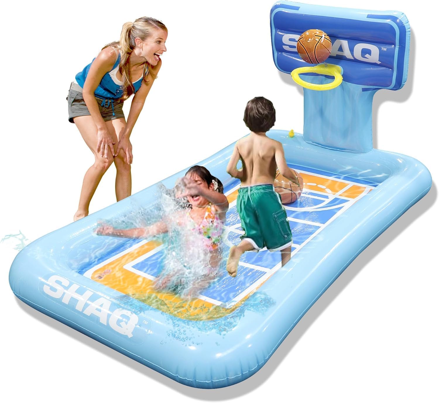 SHAQ Basketball Sprinkler Pool - Durable PVC, Built-in Basketball Hoop, Easy Inflation, Fun Summer Water Play Area