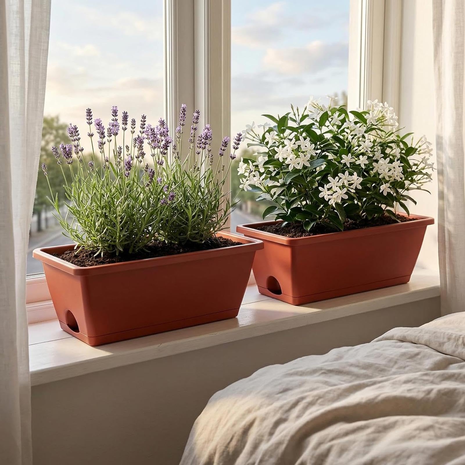 Skrzynki Okienne Donice 7 Sztuk 42Cm Duże Pojemniki Do Sadzenia | Zewnętrzna skrzynka na kwiaty Parapet, Balkon, Taras, Ganek, Podwórko Oraz Do Użytku Zewnętrznego I Wewnętrznego