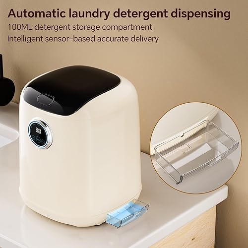 Miniatura 5 de AHERO Mini lavadora totalmente automática con lavado con calefacción, secado por centrifugado y secado térmico, 7L (2.2 lbs de capacidad), portátil