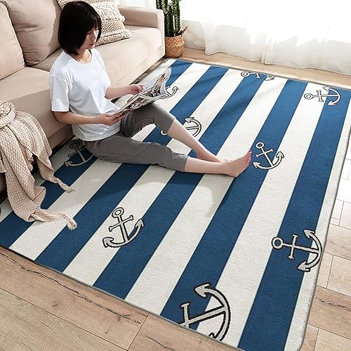 Miniatura 4 de Alfombra de área de anclaje de 5 x 8 pies para dormitorio, sala de estar, alfombra náutica para decoración de habitación de niños, alfombra de suelo