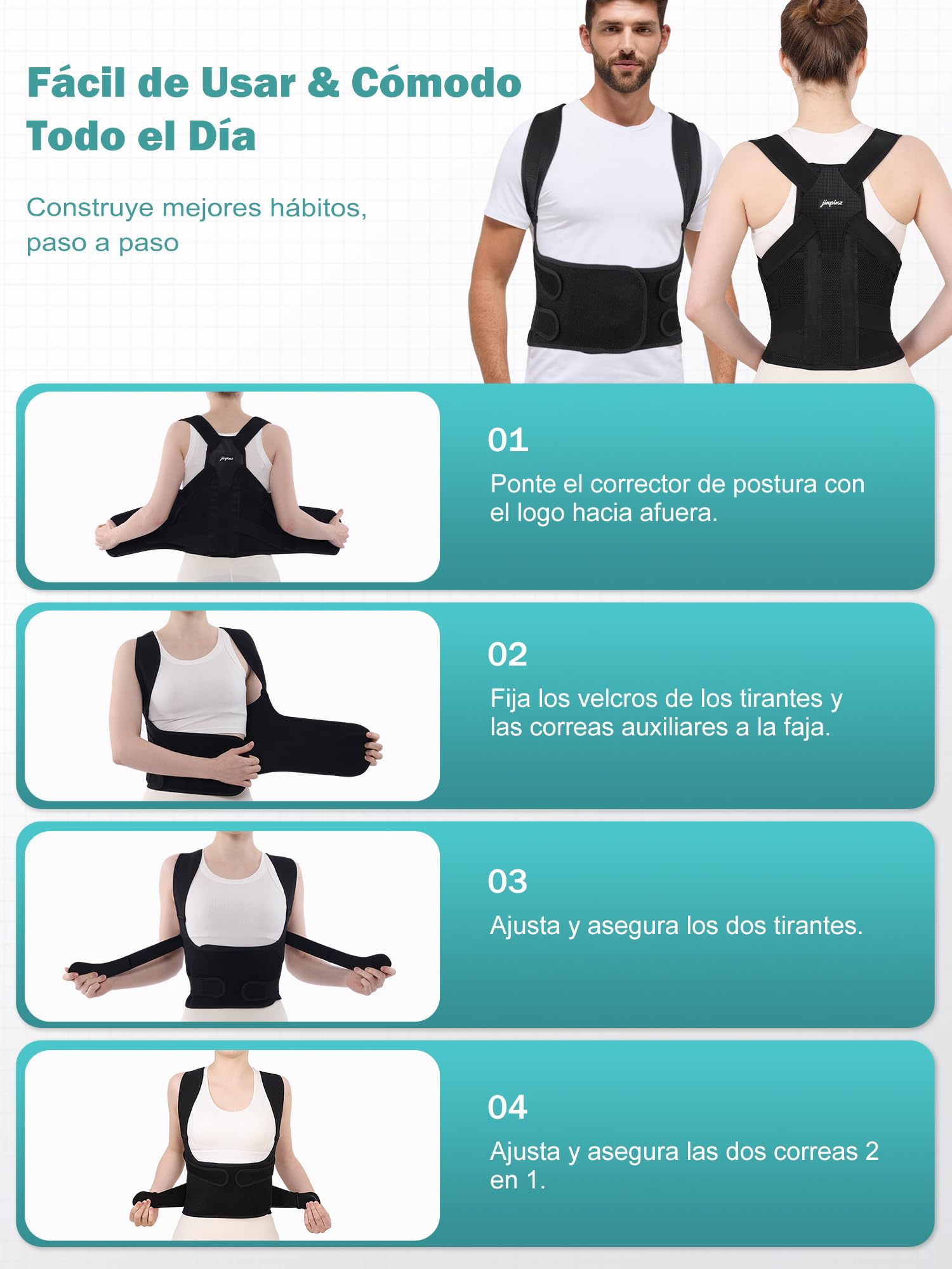 Corrector Postura Espalda Hombre Mujer ：Corrector de Espalda Recta Ajustable e Invisible – Soporte Lumbar Transpirable para Cuello y Hombros – Entrenador Postural para Enderezar la Espalda Negro M