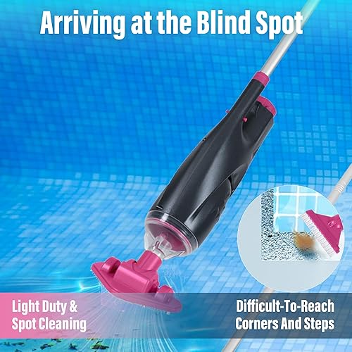 Miniatura 4 de Juego de aspiradora de mano recargable con poste ajustable y 2 cabezales de cepillo intercambiables, ideal para piscinas sobre el suelo, jacuzzis,