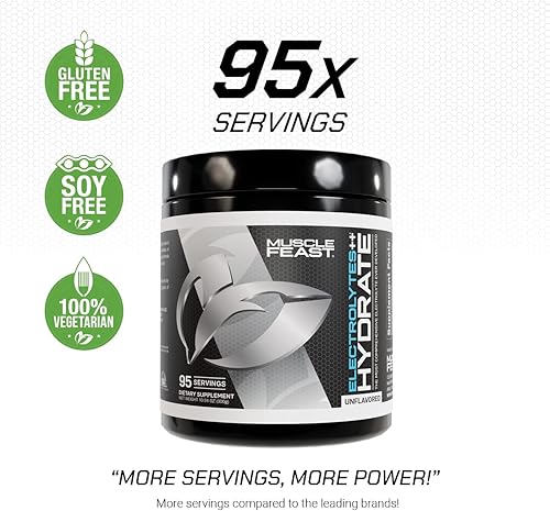 Miniatura 2 de Muscle Feast Hidratar electrolitos en polvo sin azúcar para calambres musculares, Keto todo natural, cero calorías, sin sabor, 10.58oz (107