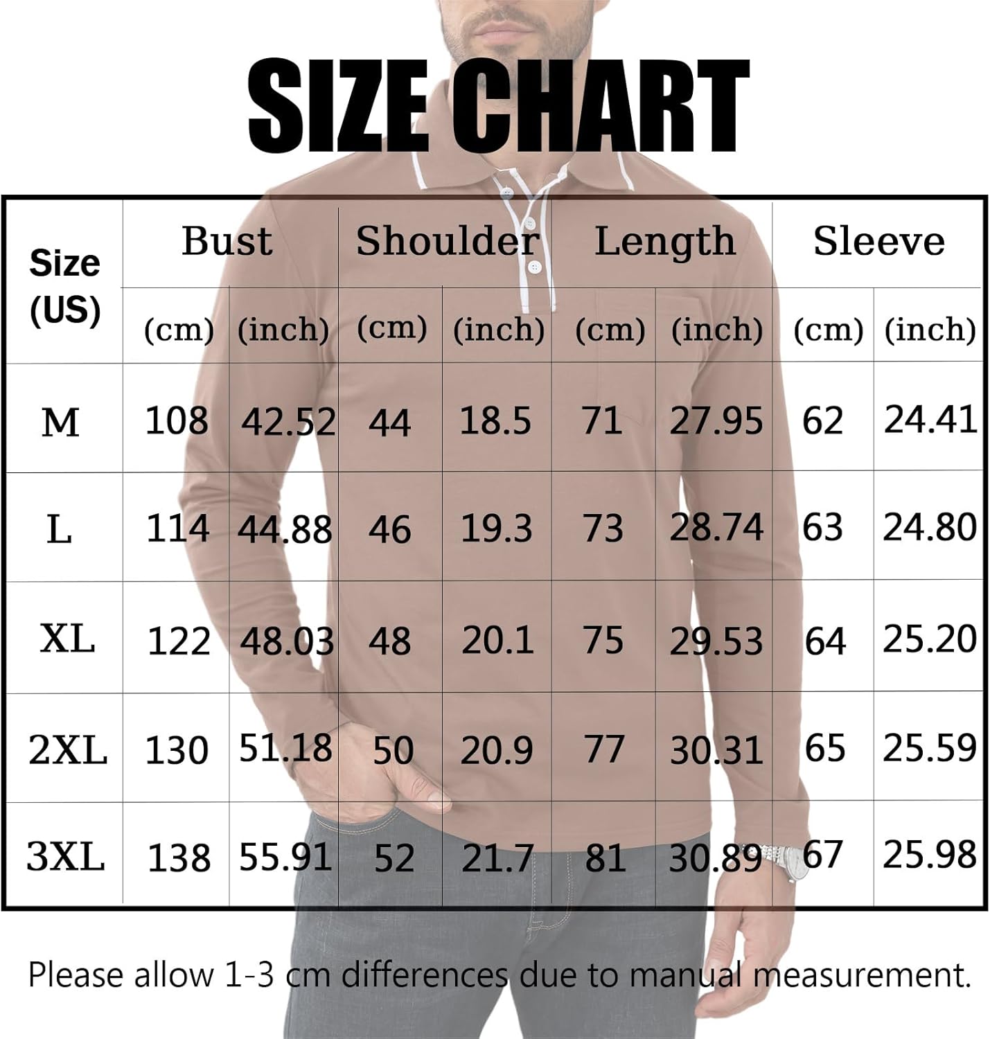 Mens Polo Shirts Long Sleeve Casual Stylish Collared Button Solid Color Golf T Shirts with Pocket - Image 6