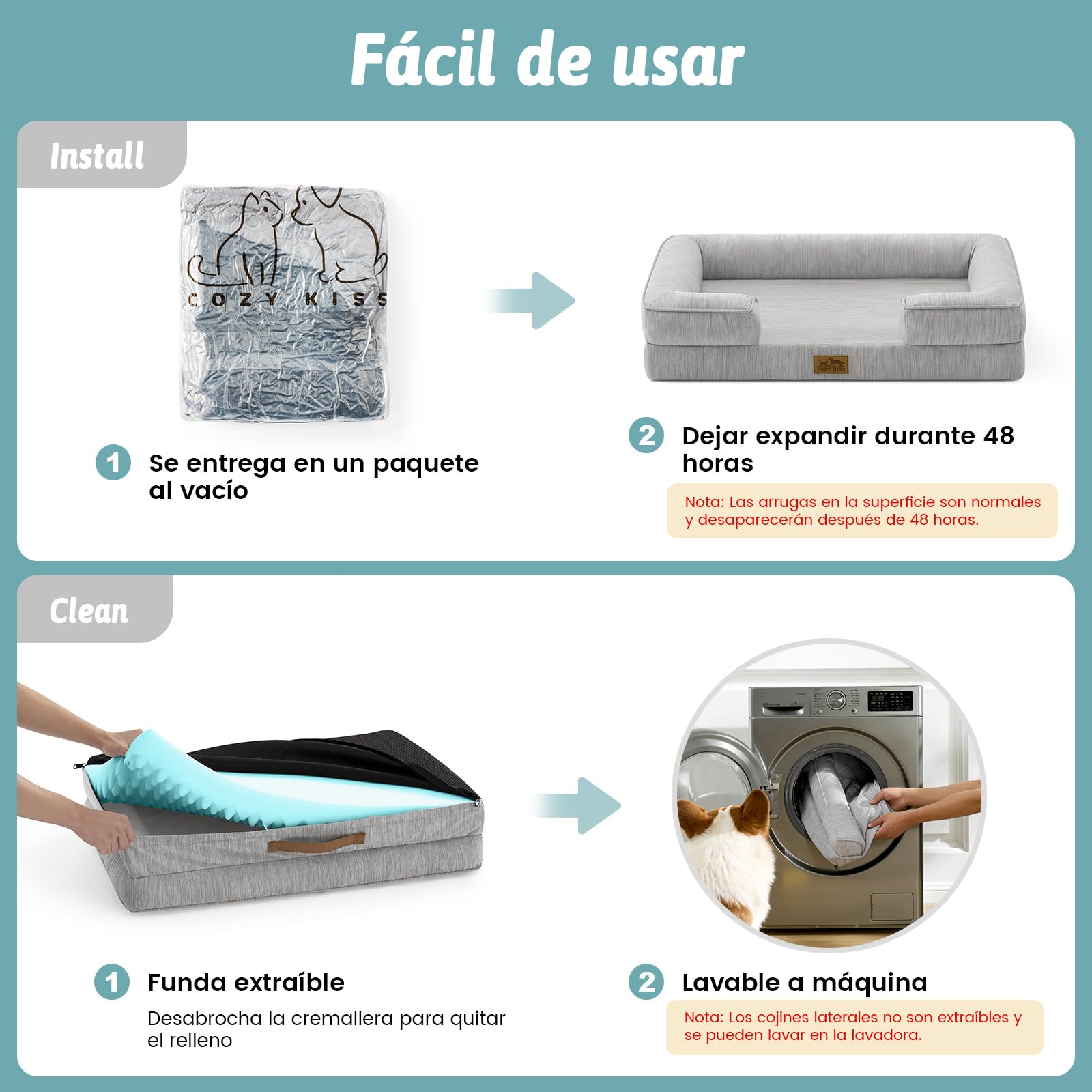 COZY KISS Cama Refrescante Grande para Perros, Cama Perro Verano Impermeable, Ortopédica Sofa para Perros Desenfundable y Lavable, Colchón Perro Viscoelástico Fresco, Gris, XL(112x81x18cm)