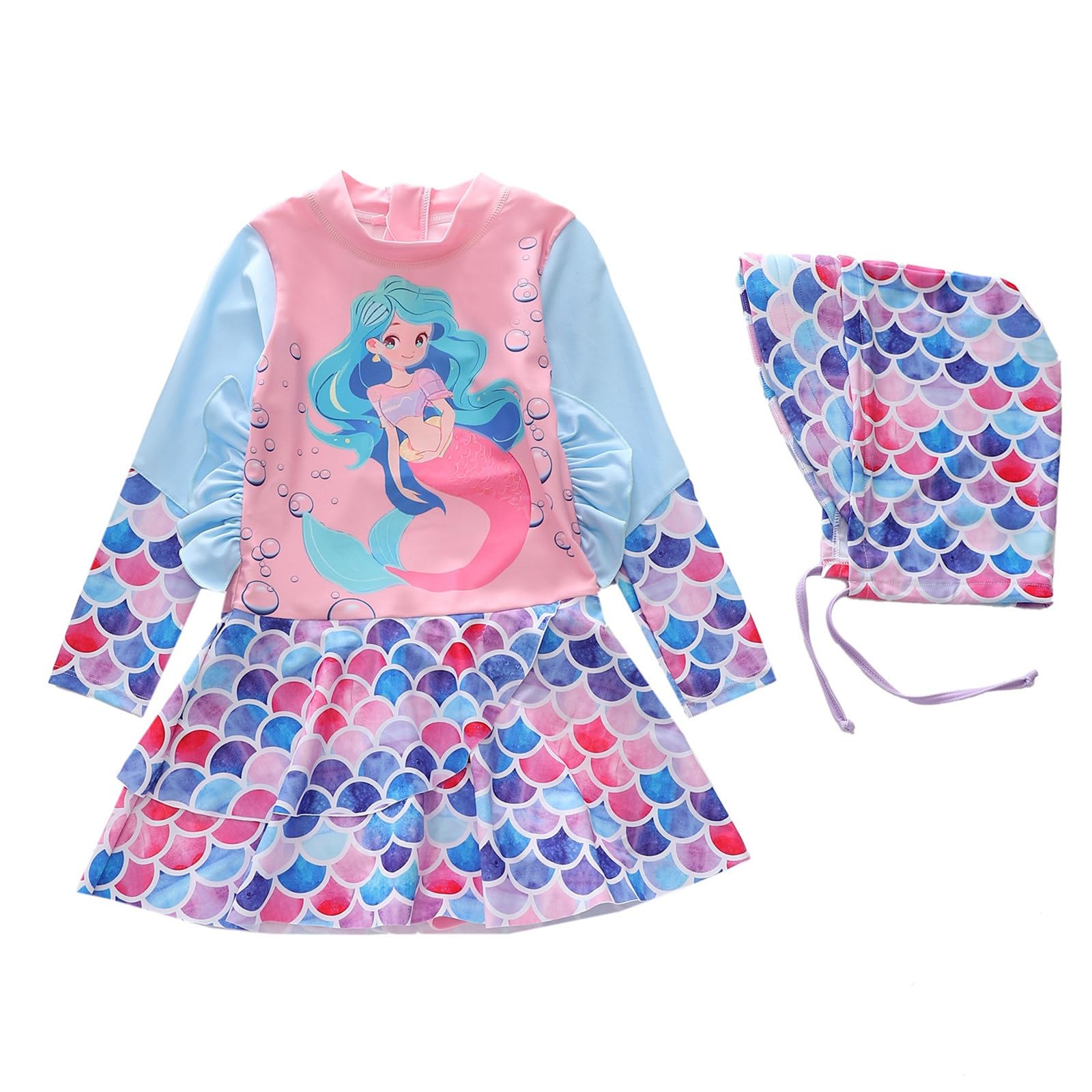 Generisch Bañador para niña en estilo de vestido, traje de baño de manga larga con estampado para todas las tallas (212 años).