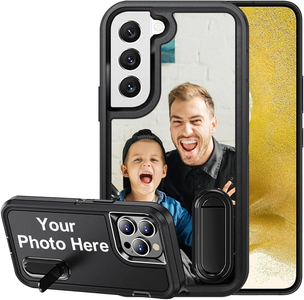 Personalized Phone Case for Samsung Galaxy S22 5G, Built-in Stand/Kickstand Case Anti-Scratch Heavy Duty Protection Cover Customized Photo Cover for Samsung Galaxy S22 5G, Black