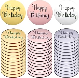 AIEX 33pcs Acrylic Happy Birthday Topper, Acrylic Happy Birthday Disc Mirror Acrylic Cupcake Toppers Mini Acrylic Cupcake Toppers Custom Cake Topper Name (Gold, Silver and Rose Gold, Round)