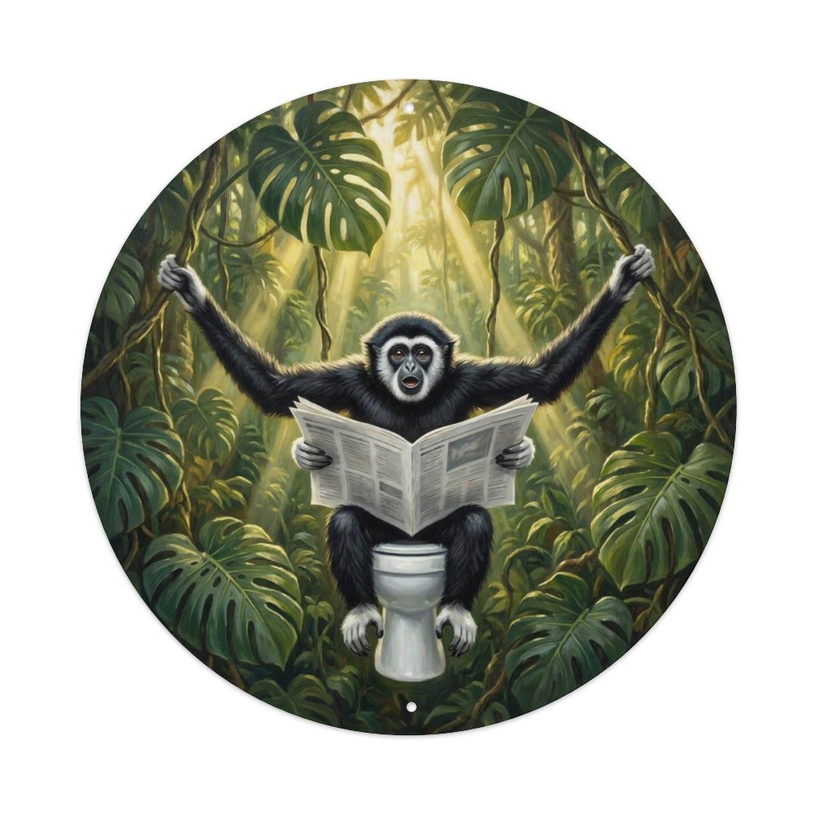 Gibbon On Toilet Humorous Bathroom Canopy Vine Reads Metal Tin Sign
